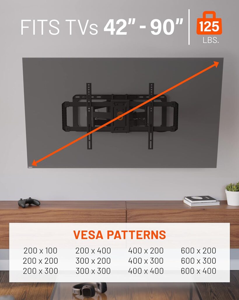 ECHOGEAR MaxMotion TV Wall Mount for Large TVs Up to 90 - Full Motion Has Smooth Swivel, Tilt,  Extension - Universal Design Works with Samsung, Vizio, LG  More - Includes Hardware  Drill Template