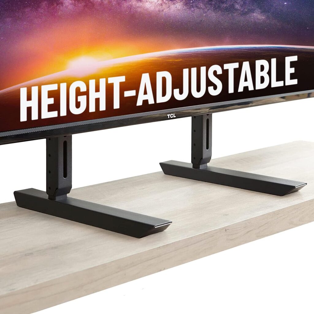 ECHOGEAR Universal Large Stand - Height Adjustable Base for TVs Up to 77 - Wobble-Free Replacement Stand Works w/Any TV Including Vizio, TCL, Samsung  More - Flat Design Compatible w/Soundbars