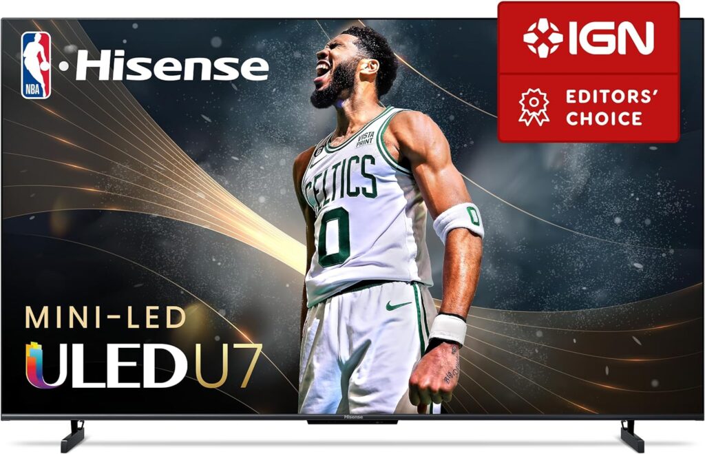 Hisense 55-Inch Class U7 Series Mini-LED ULED 4K UHD Google Smart TV (55U7K, 2023 Model) - QLED, Native 144Hz, 1000-Nit, Dolby Vision IQ, Full Array Local Dimming, Game Mode Pro, Alexa Compatibility