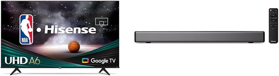 Hisense 75-Inch Class A6 Series 4K UHD Smart Google TV with Alexa Compatibility  HS214 2.1ch Sound Bar with Built-in Subwoofer, 108W, All-in-one Compact Design