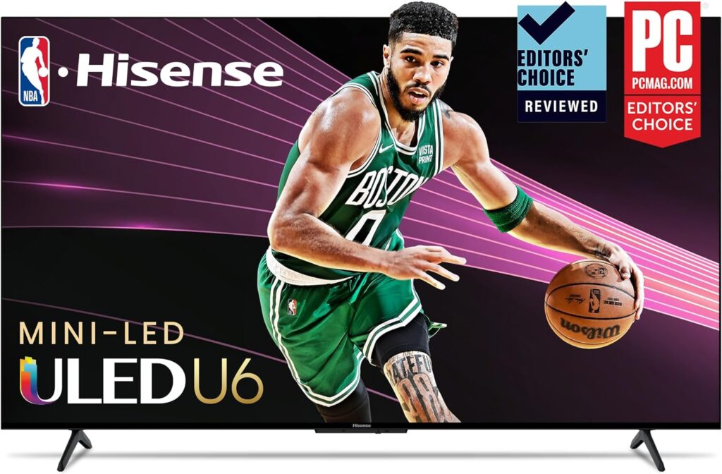 Hisense 75-Inch Class U6 Series Mini-LED ULED 4K UHD Google Smart TV (75U6K, 2023 Model) - QLED, Full Array Local Dimming, HDR 10+, Dolby Vision IQ, VRR Game Mode, 240 Motion Rate, Alexa Compatibility