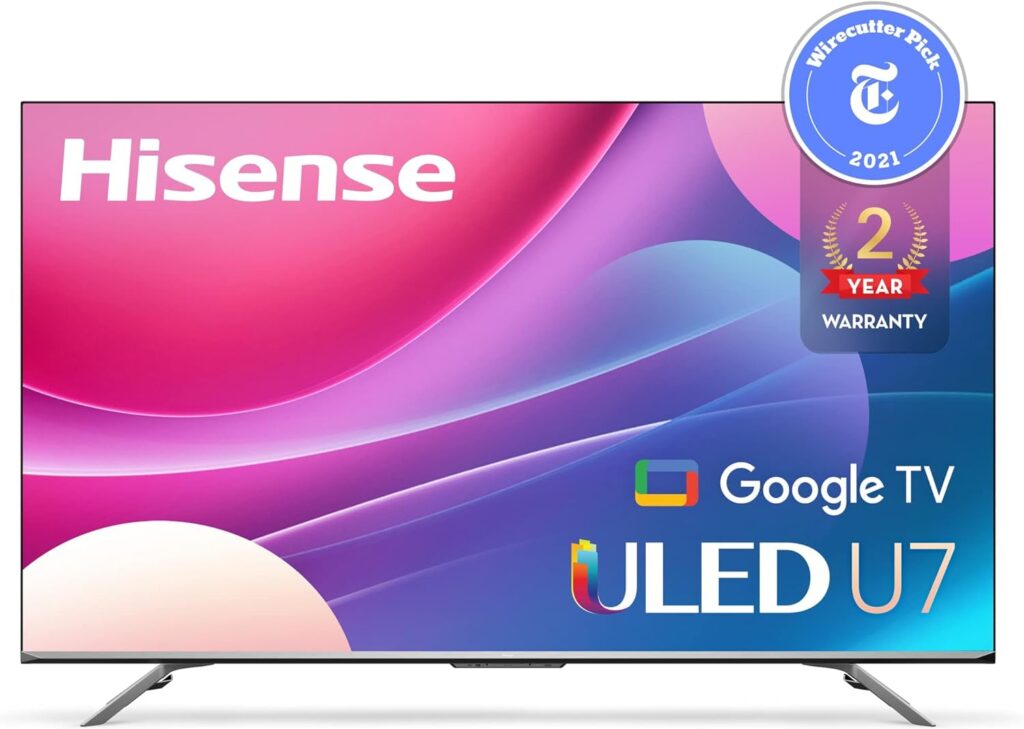 Hisense ULED Premium U7H QLED Series 75-inch Class Quantum Dot Google 4K Smart TV (75U7H, 2022 Model), Black