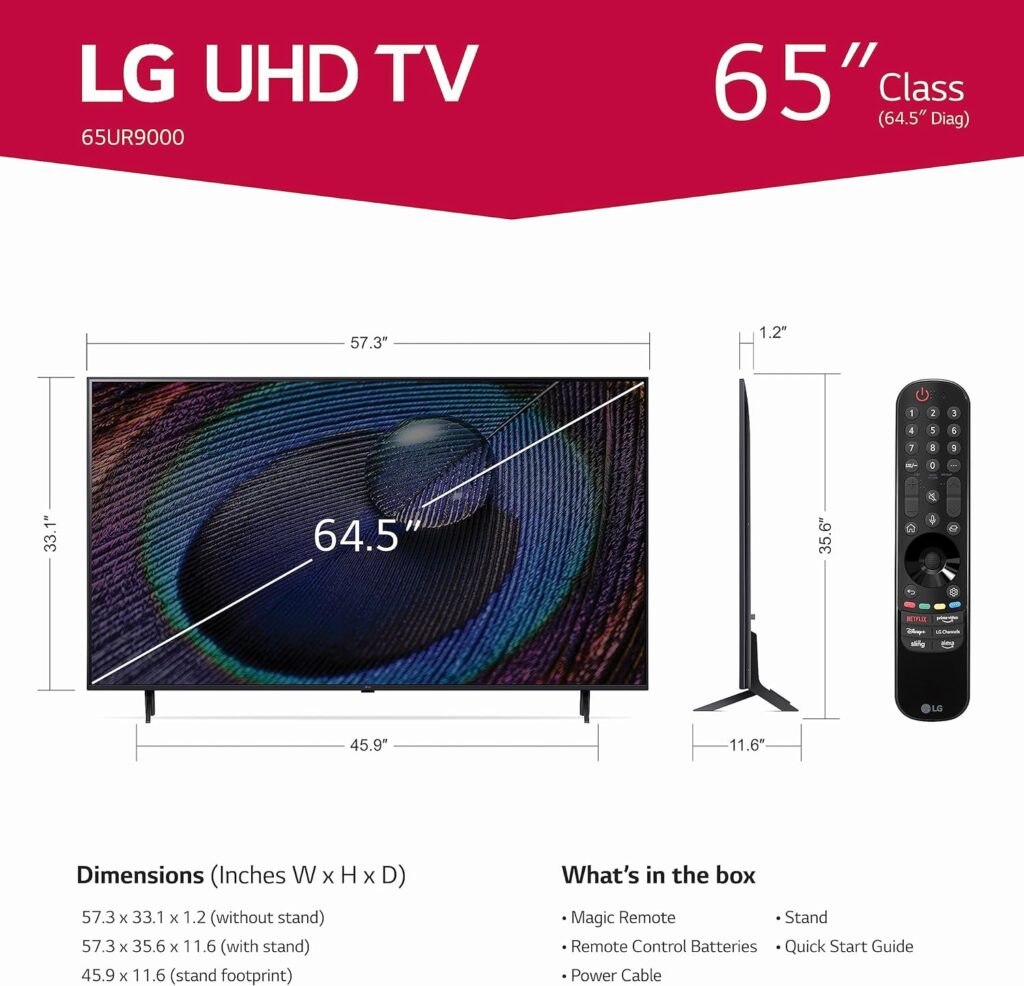 LG 65-Inch Class UR9000 Series Alexa Built-in 4K Smart TV (3840 x 2160),Bluetooth, Wi-Fi, USB, Ethernet, HDMI 60Hz Refresh Rate, AI-Powered 4K