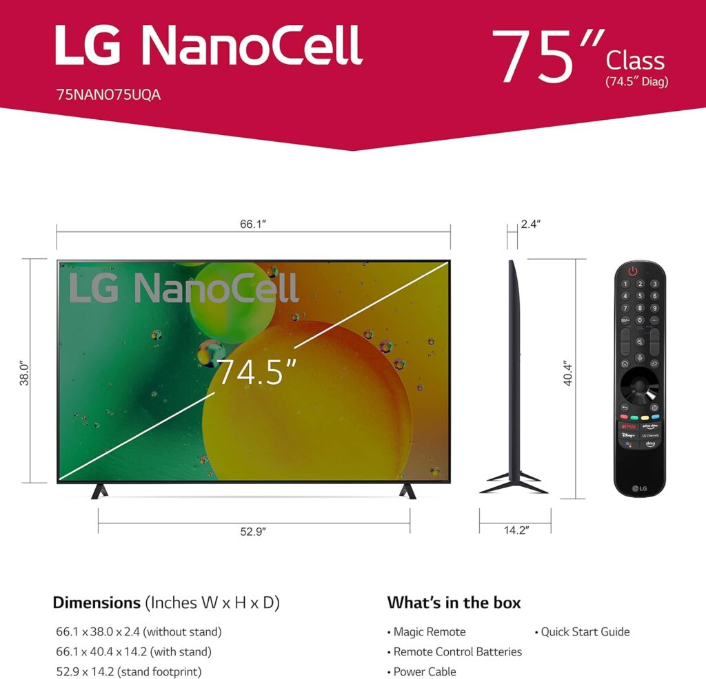 LG NANO75 Series 75-Inch Class Smart TV 75NANO75UQA - 2022 AI-Powered 4K, Alexa Built-In
