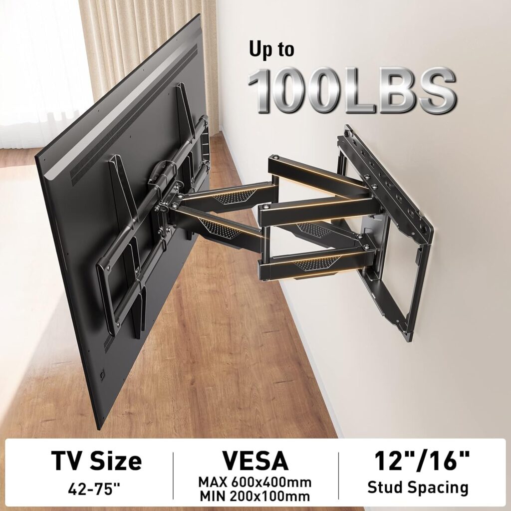 Mounting Dream UL Listed TV Wall Mount for Most 42-84 Inch TV, Full Motion TV Mount with Swivel and Tilt, TV Bracket with Articulating Dual Arms, Fits 16inch Studs, Max VESA 600X400 mm, 100 lbs,MD2617