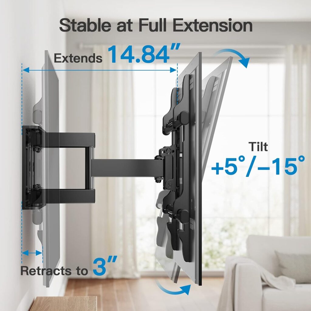 Pipishell TV Wall Mount Full Motion for Most 37-75 Inch TVs up to 132lbs, Wall Mount TV Bracket Articulating Swivel Tilt Extension Leveling Max VESA 600x400mm Fits 12/16 Wood Stud, PILFK1