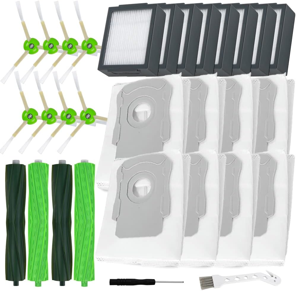wagfall Replacement Parts for iRobot Roomba i7 i7+ i8 i3 i6+ Plus E5 E6 E7+ Robot Vacuum Accessories,4 Sets Roller Brushes,8Filters,8 Side Brushes,8 Dust Bags£¨Free Brush + Screwdriver£©