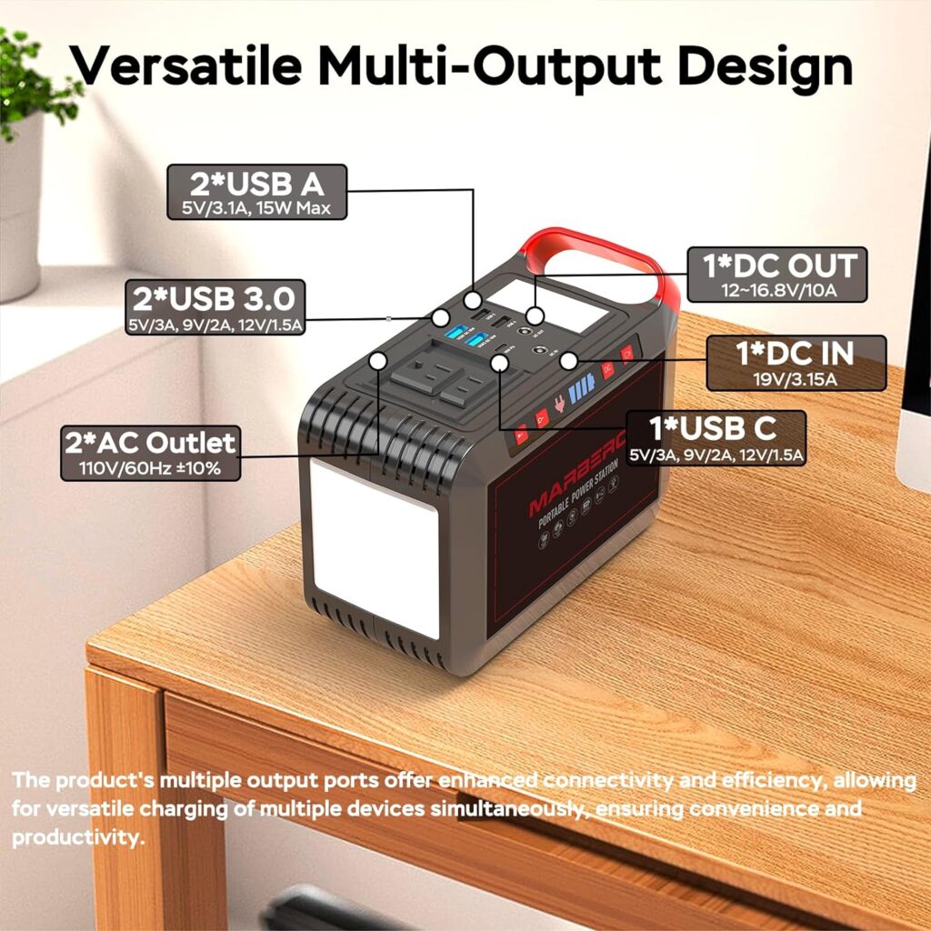 MARBERO Portable Power Station 88Wh Camping Lithium Battery Solar Generator Fast Charging with AC Outlet 120W Peak Power Bank(Solar Panel Optional) for Home Backup Outdoor Emergency RV Van Hunting